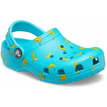 Crocs Classic Food Print Boys' Clogs Aqua | Australia 1369JPQJ